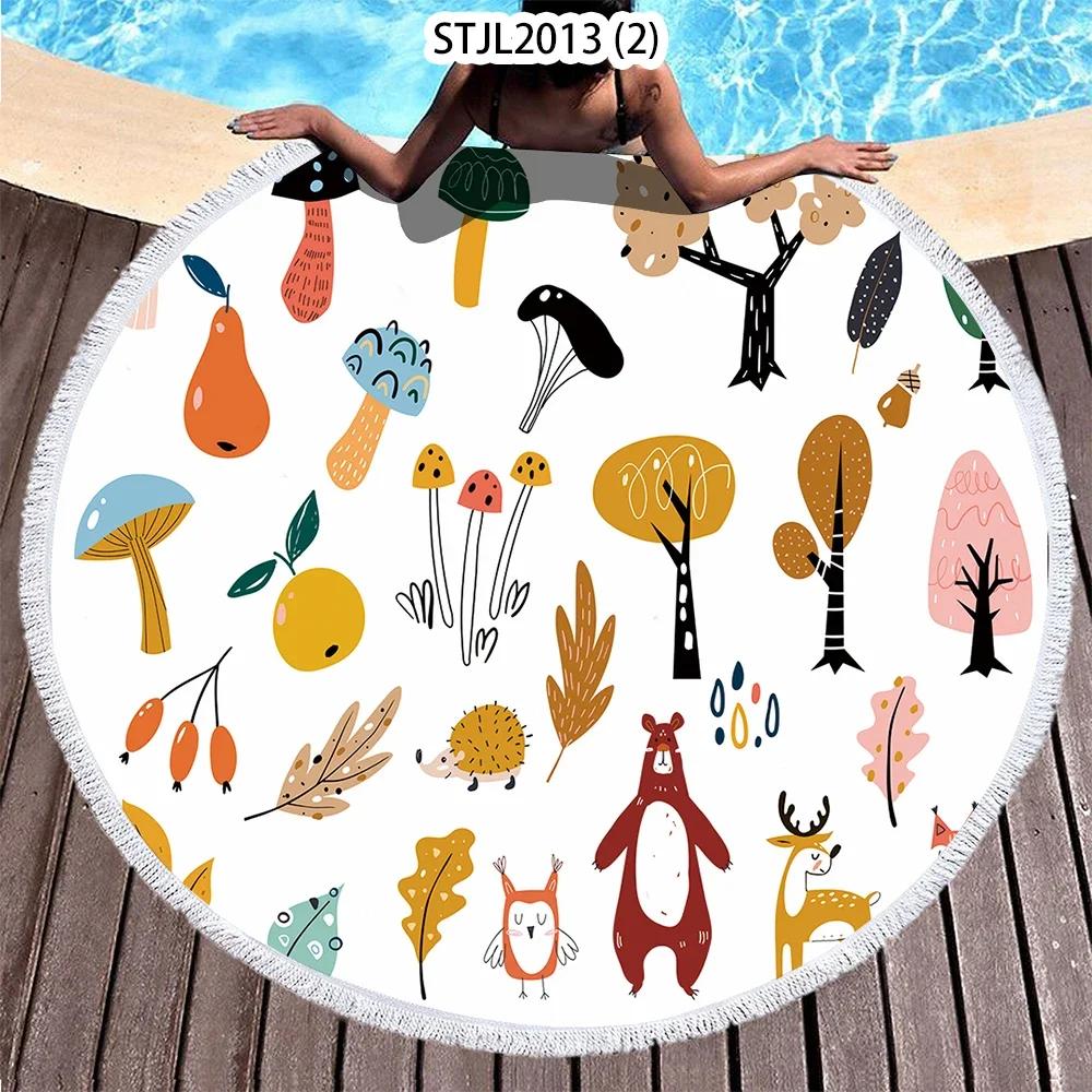Mushroom Pattern Plant Horse Riding Printed Beach Towel Microfiber Digital Swimming Pool Beach Towel Blanket Shower Beach Towel