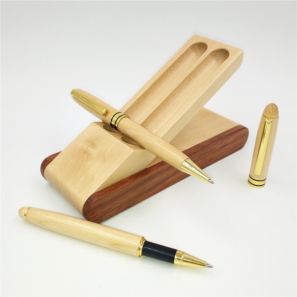 Maple Wood Fountain Pen Set with Ink Cartridges - 26 Da Ming Jian Business Gift, Custom Logo Available