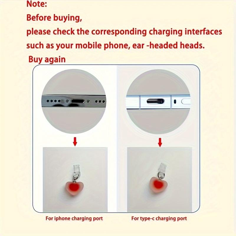 Heart-Shaped Phone Charging Port Dust Plug, Mobile Phone Decorative Pendant, Suitable For IPhone/Type-C Connectors