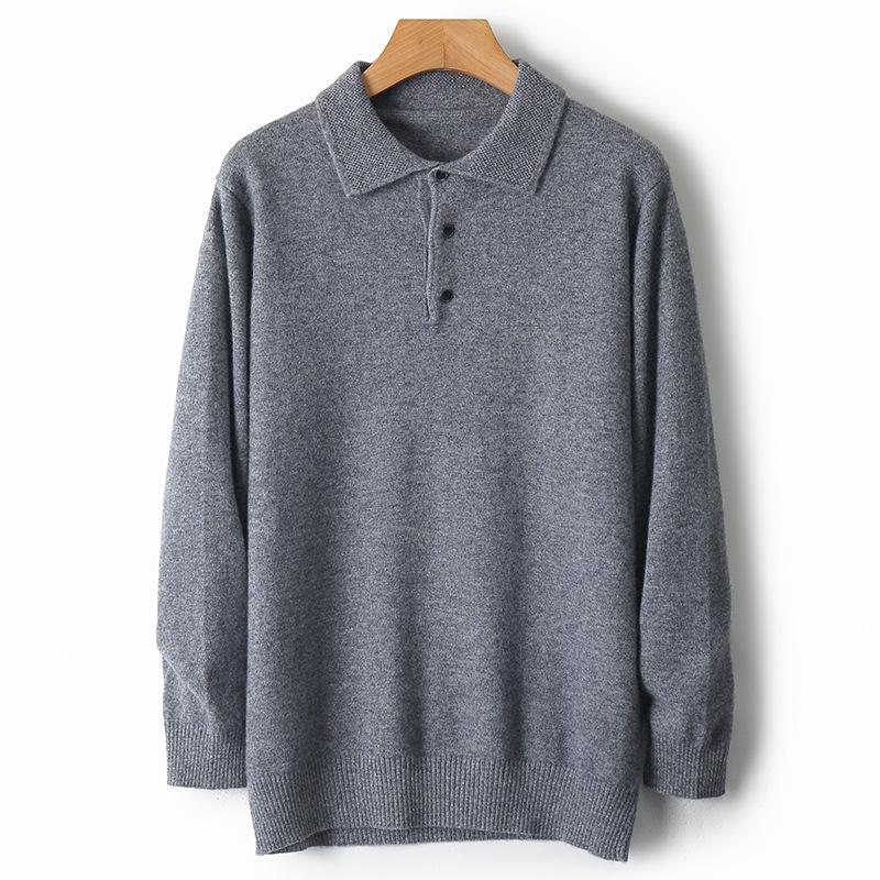 Wool Men Lapel Pullover Long Sleeve Polo Neck Sweaters Loose Knit Clothing Large Size Shirt
