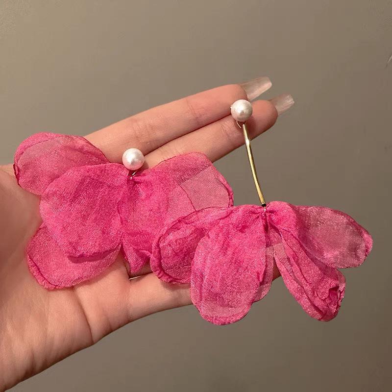 Chiffon Tassel Flower Earrings: Elegant, Fairy-Inspired Design, Long and Face-Flattering for Girls