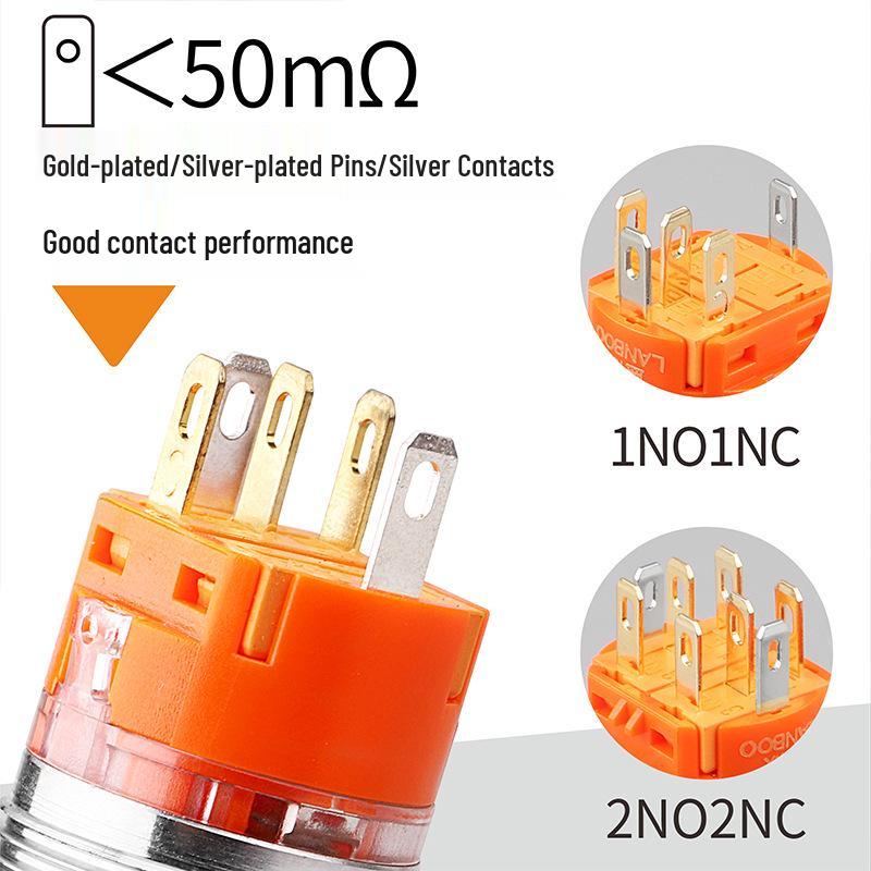 Lanbo 19mm Waterproof Metal Button Switch, Stainless Steel, High Current, Illuminated