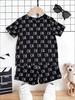Toddler Boys Cool CB Monogram Print 2-Piece Outfit, Summer Navy Casual Clothes for Kids, Perfect for Playwear & Outdoor