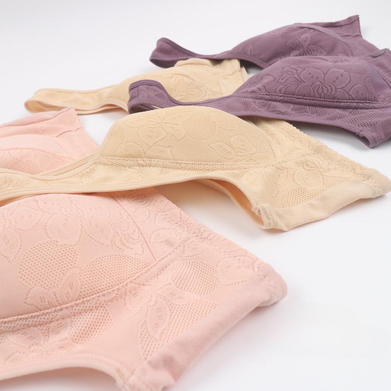 Soft Cotton Cup Front Buckle Middle-aged and Elderly Underwear Ladies Large Size Without Steel Ring Wide Straps Vest Type Jacquard Bra