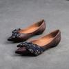 Johnature Vielseitige Pumps aus echtem Leder, modische spitze Zehenpartie, Slip-on, niedrige Absätze, Schleife, Damenschuhe
