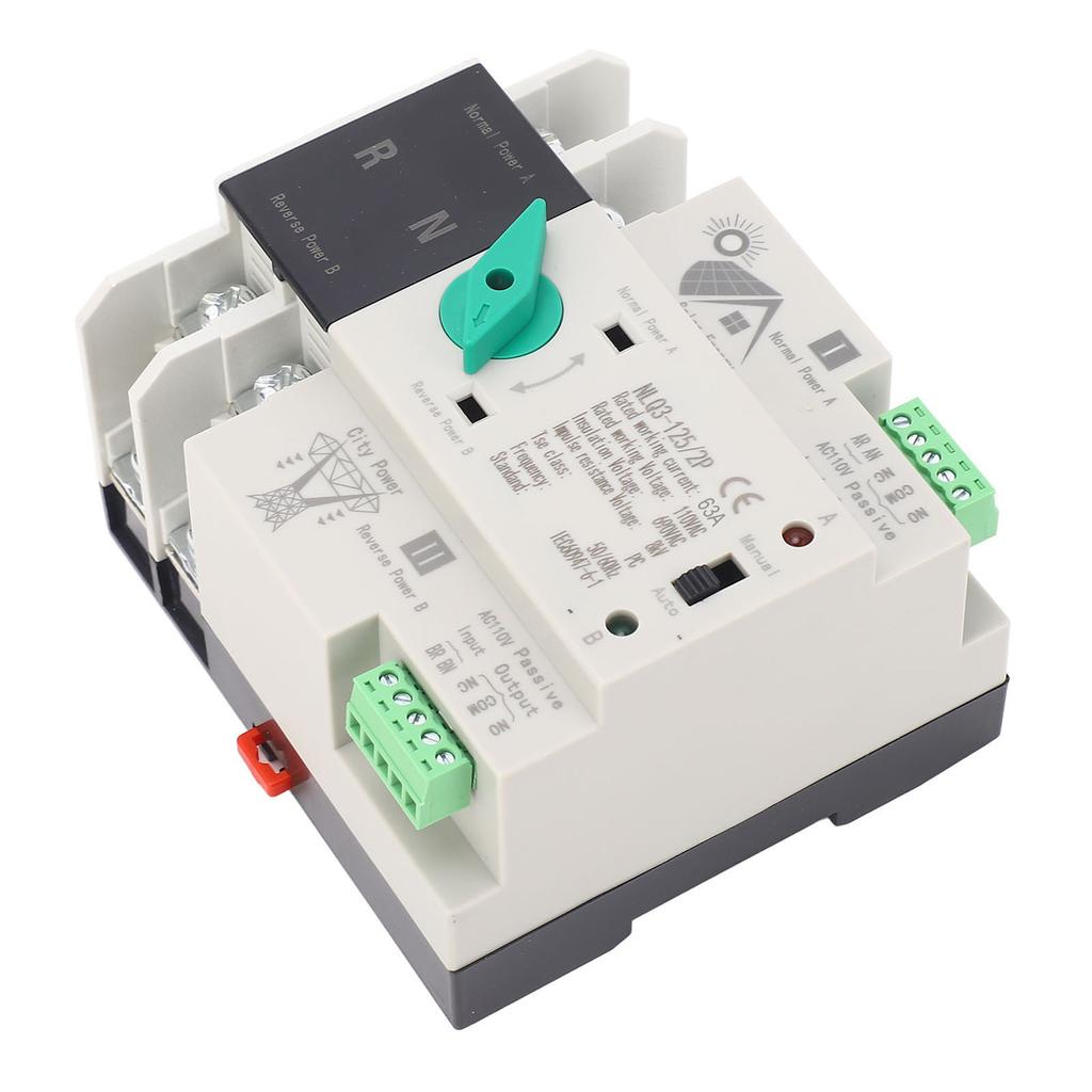 Dual Power Automatic Transfer Switch PV Inverter Type Millisecond Switching 2P 110V 63A Circuit