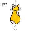 Retro Style Cat Decoration Acrylic Pendant, with Metal Hanging Chain, Stained Glass Effect Rental Friendly Window Decor Pendant Decoration,