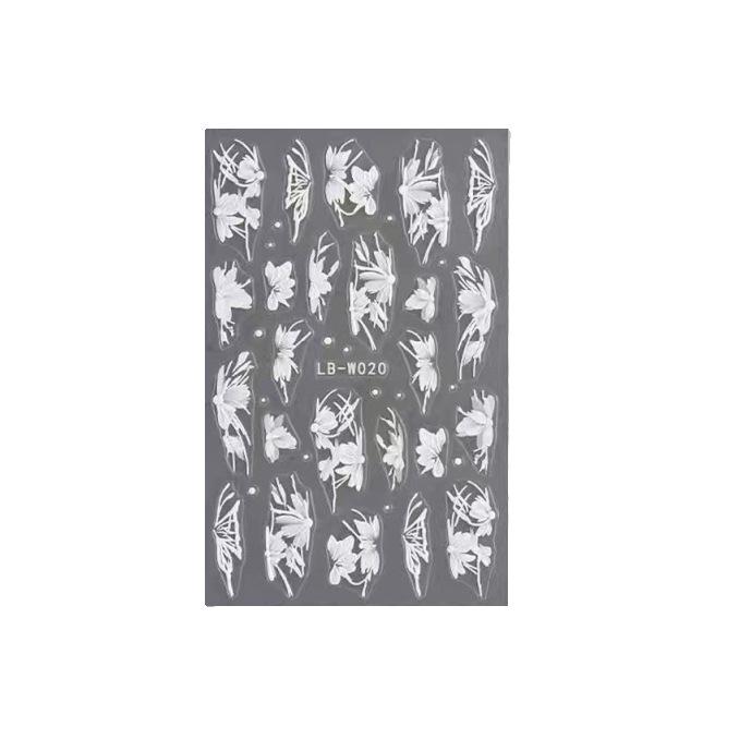 

White Hand-Painted Flower Nail Stickers - Camellia Petal Design No.1 Ice Flower Sticker 020