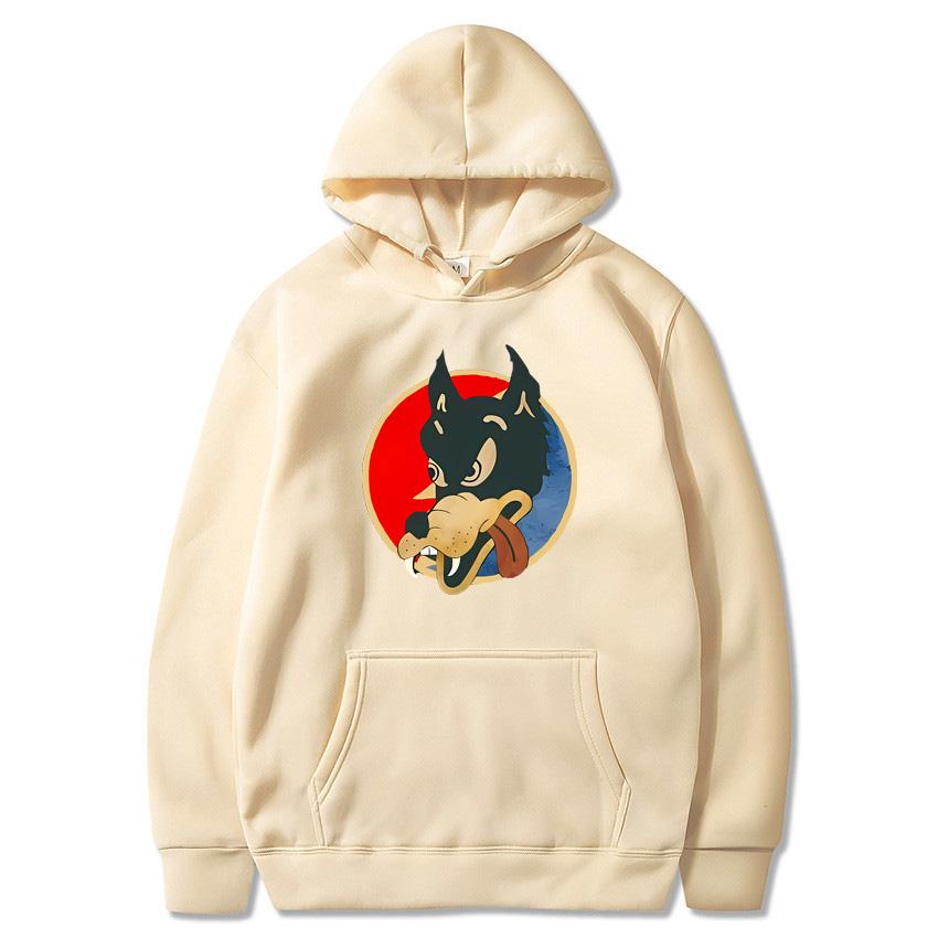 2025 Autumn/Winter Solid Color Wolf Head Classic Hoodie Men's Daily Casual Harajuku Hoodie Y2K Street Wear Warm Hoodie