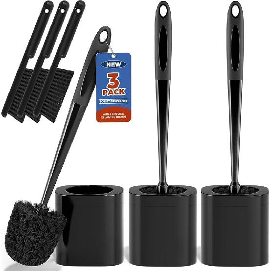 Toilet Brush, 3 Pack Toilet Brush and Holder Set Bathroom Accessories, Toilet Bowl Brush and Holder with 3 Crevice Brush for Bathroom, Toilet