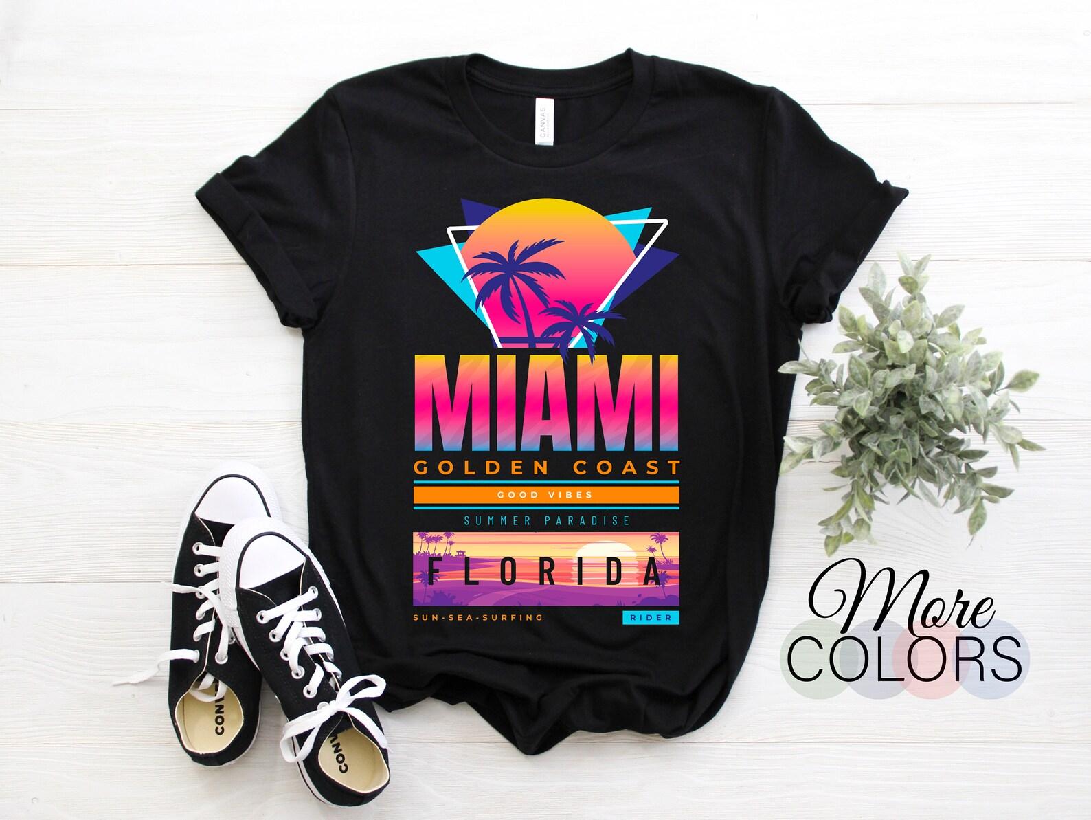 Miami Beach Shirt Vintage 80s Beach Souvenir T-shirt, Retro Vintage Palms Design, Florida Love, Cool Summer Vibes Shirts, Vacation Souvenir, 100