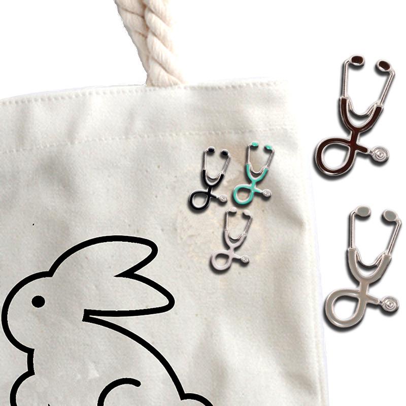 Minimalist Geometric Stethoscope Brooch: Colorful Alloy Pin with Silver Oil Drop Badge