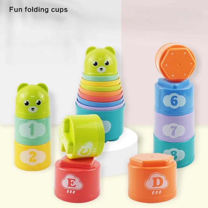 Kids Fun Number Letters Stacking Cup Baby Montessori Early Educational Sensory Puzzle Stack Speed Games Toys for Children Gifts