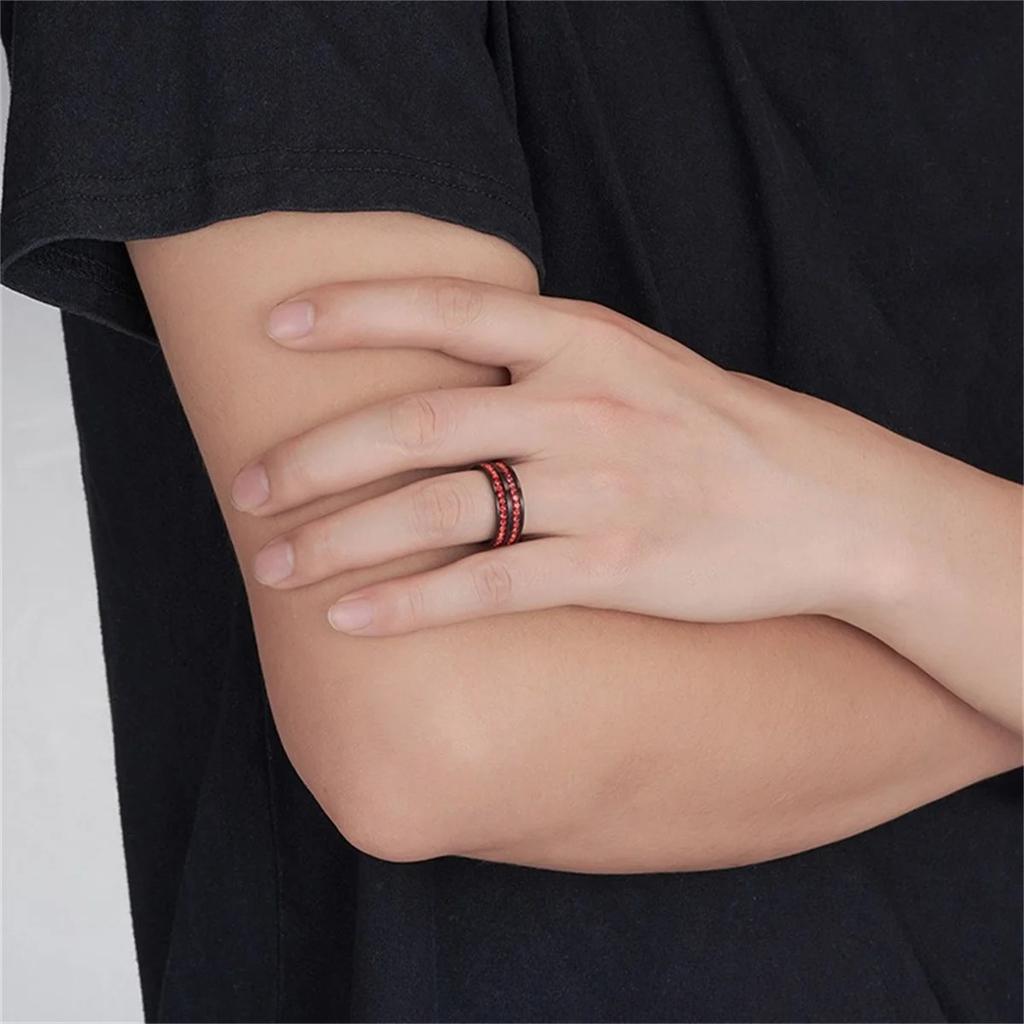 Fashion Couple Rings Romantic Red Rhinestones CZ Women Rings Set Trendy Men Stainless Steel Zirconia Ring Wedding Band Jewelry