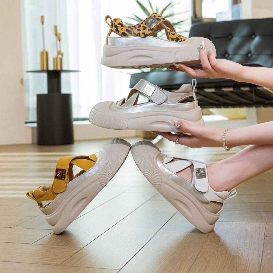 

Baotou sandals women s height increase summer new breathable hollow casual platform sandals 40 цветной печати леопарда