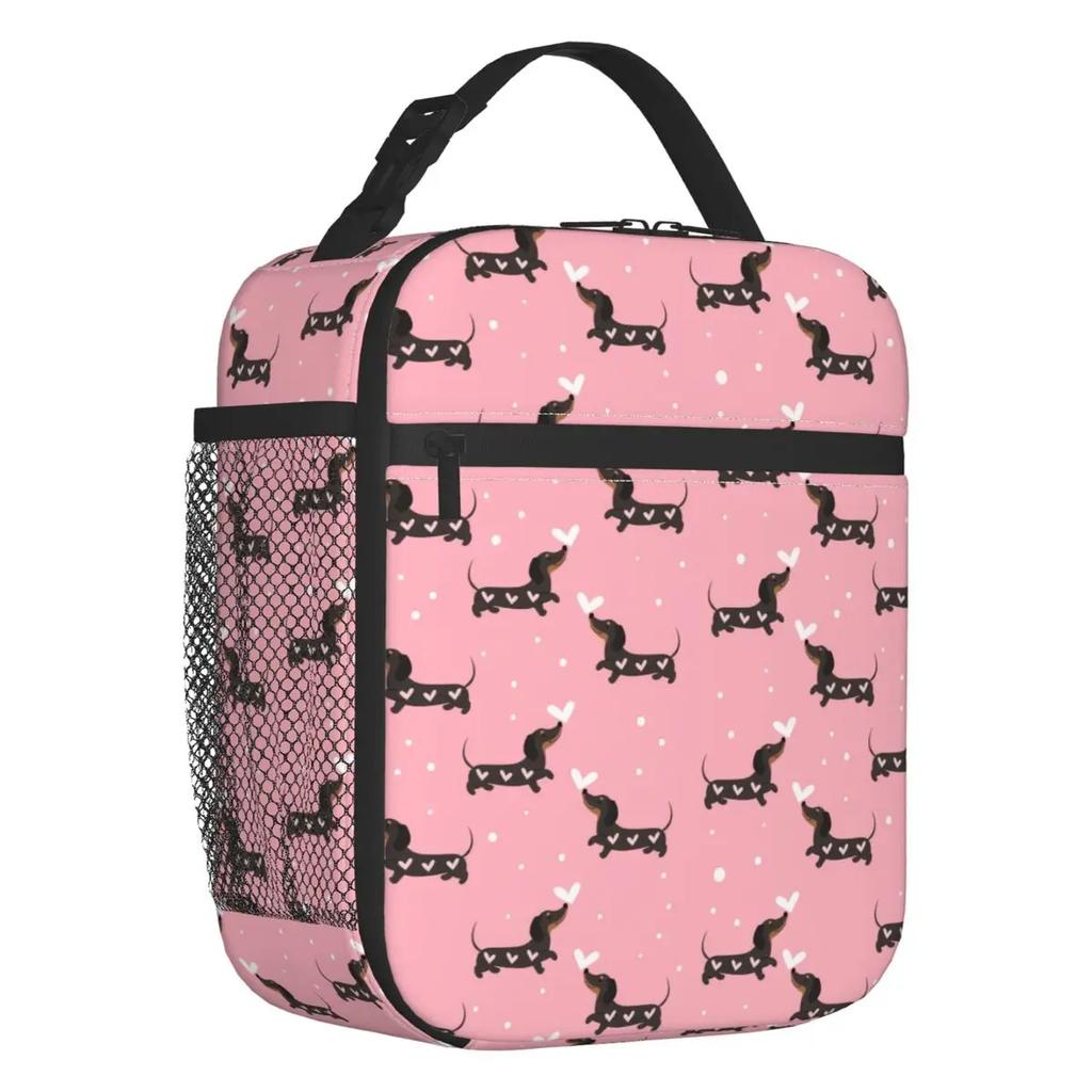 Long Hair Dachshund Sausage Dog Print Thermal Insulated Lunch Bags Pet Wiener Portable Lunch Container School Storage Food Box