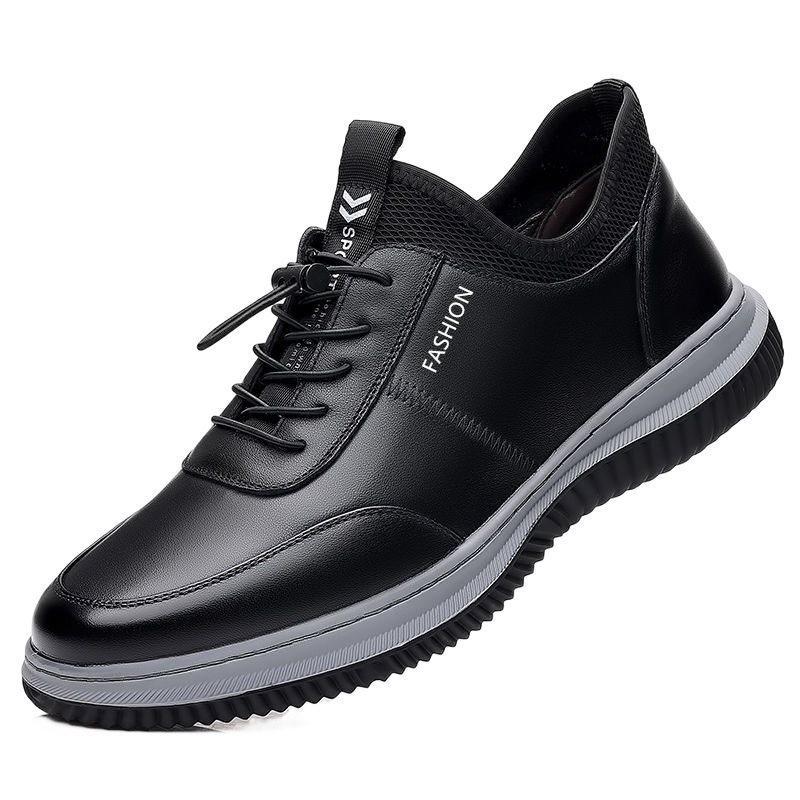 Men's elastic band casual sports leather shoes men's leather surface versatile