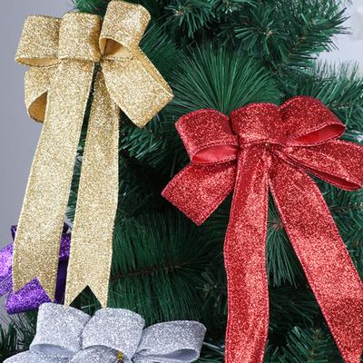 Christmas Bow Double Layers Shiny Sequin Festive Reusable Christmas Tree Decoration Lightweight New Year Party Prop Christmas Big Bow