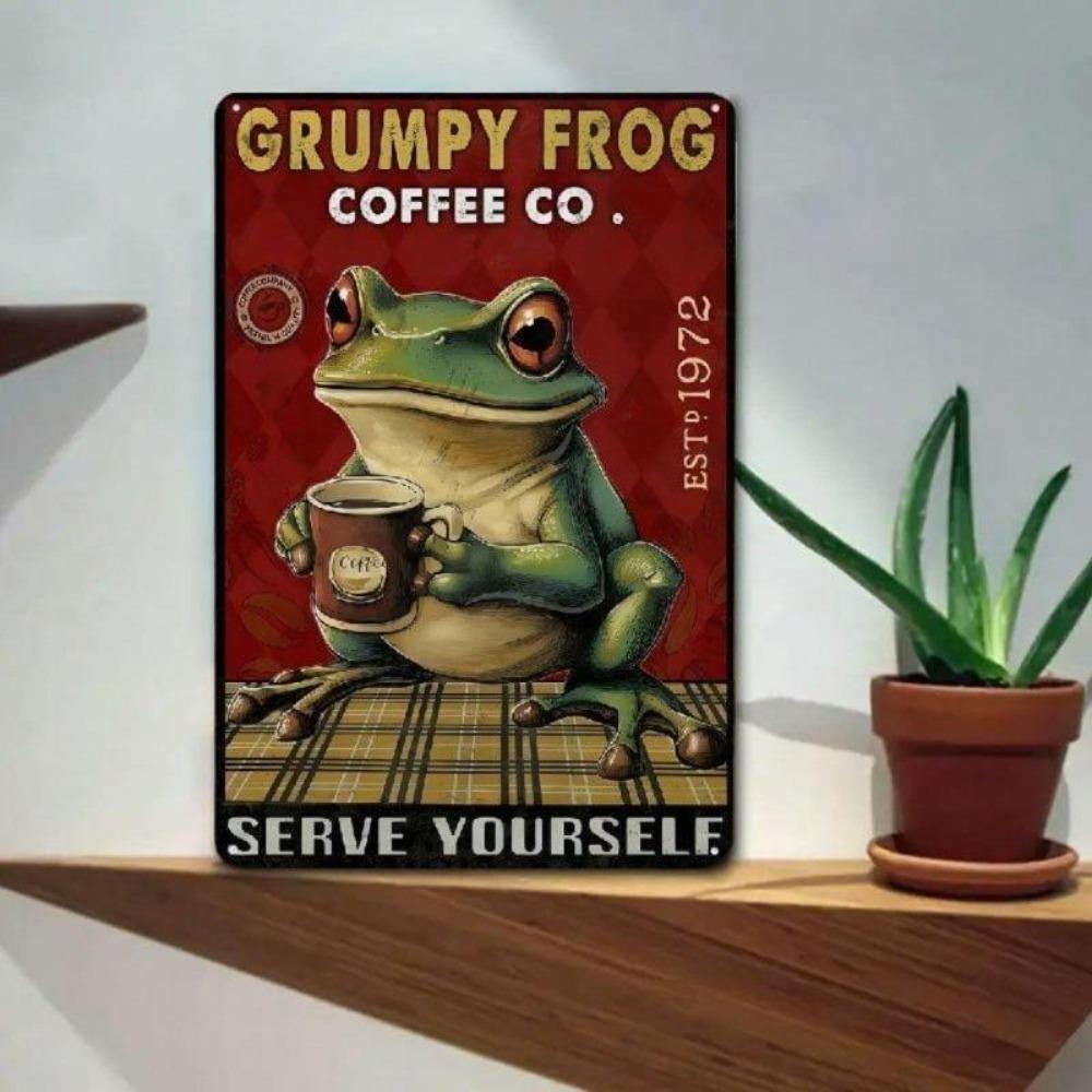 Vintage Grumpy Frog Metal Tin Sign Wall Art Retro Kitchen Bar Cafe Home Decor
