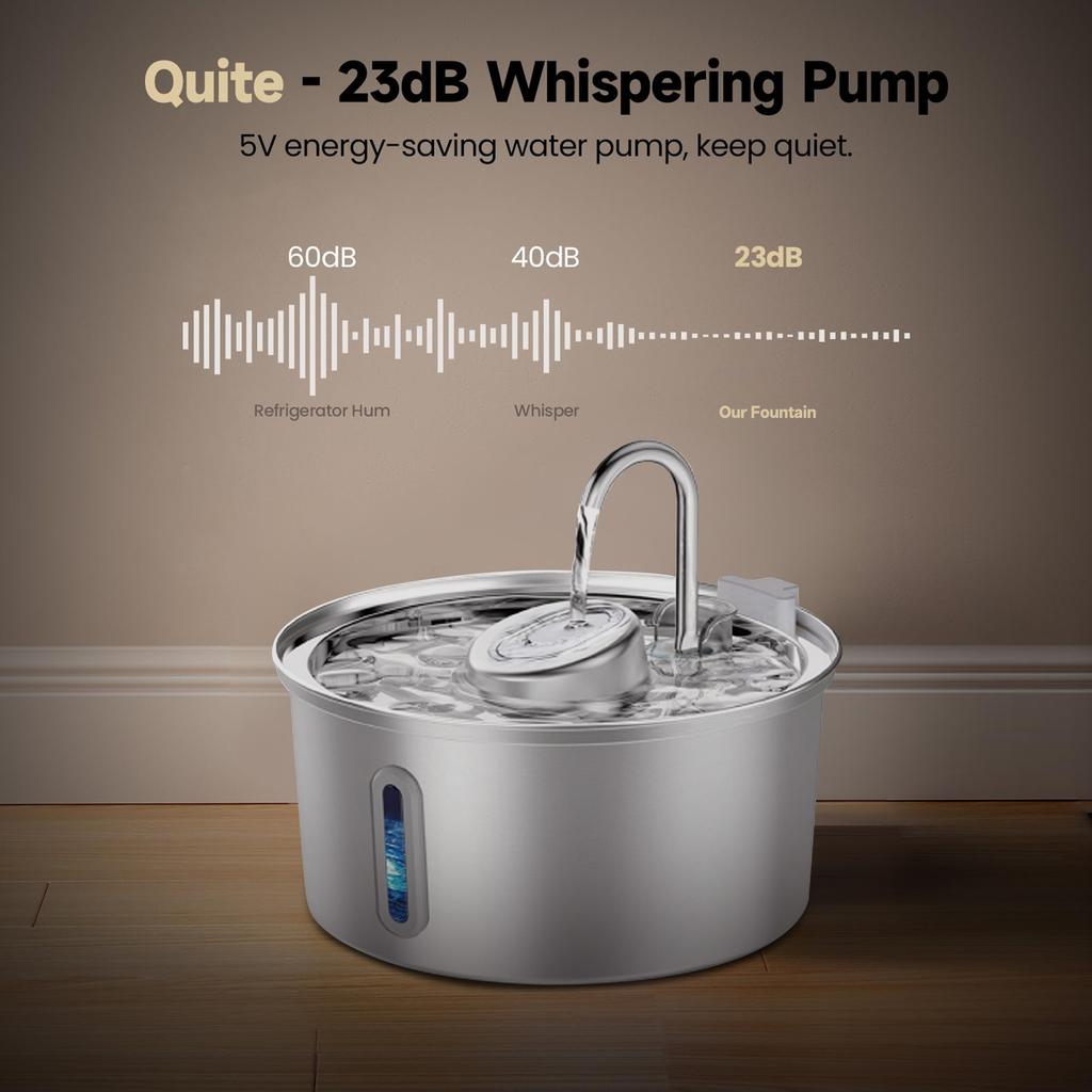 3.2L Stainless Steel Pet Water Fountain With Visible Window Filtration System Automatic Cat Fountain for Cats/Dogs Drinking Bowl