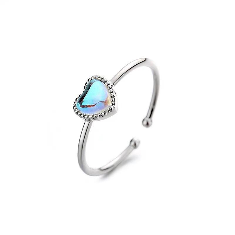 Colorful Moonstone Loving Heart with Opening Female Ring Sterling Silver 925 Affordable Luxury Fashion Design Sense