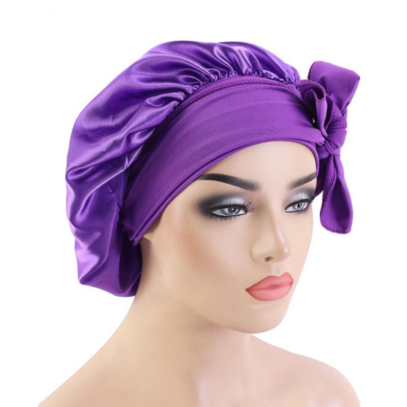 Adjust Solid Satin Bonnet Hair Styling Long Hair Care Women Night Sleep Hat Silk Head Wrap Shower Hair Styling Tool