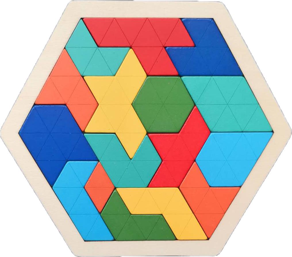 Hexagonal Wooden Geometric Puzzle Blocks for Kids 