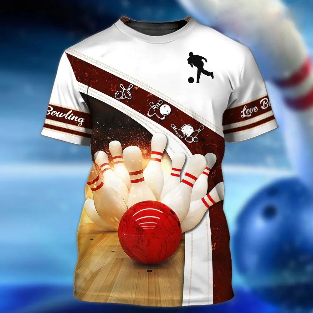 Fashionable Bowling Pictures For Men's T-Shirts Trend Digital Printing Casual Round Neck Short Sleeved Tops