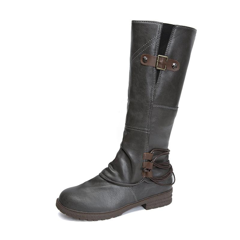 Nowe wysokie buty rycerskie zimowe europejskie i amerykańskie duże rozmiary buty z bocznym zamkiem cholewka PU