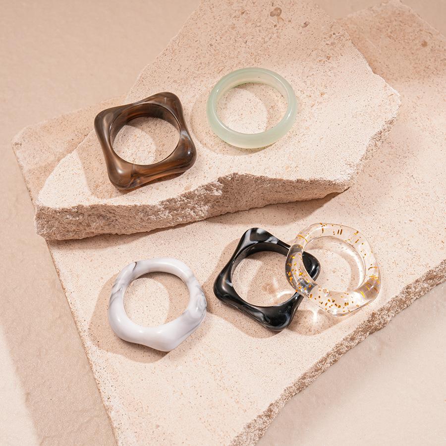 Five-piece acrylic smudge irregular geometric square round ring simple niche jewelry