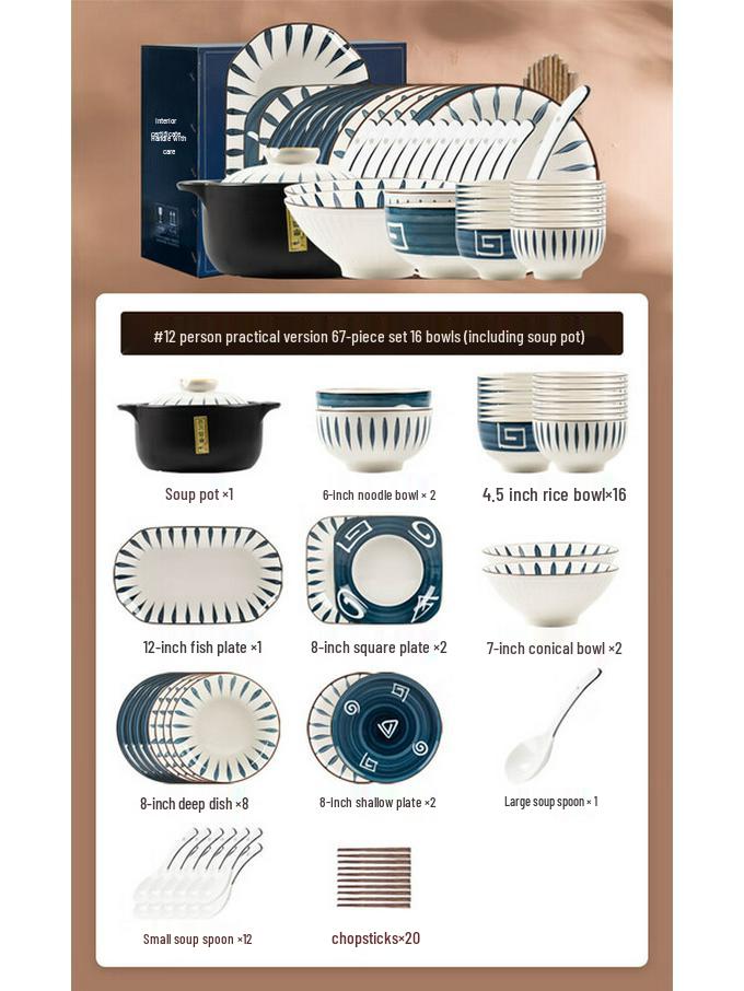 Morder Lanka 67-Piece Japanese Ceramic Dinnerware Set