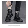 Men's Autumn-Winter Korean Style Mid-High Top Martin Leather Boots, Warm-Lined Thickened Casual Footwear.