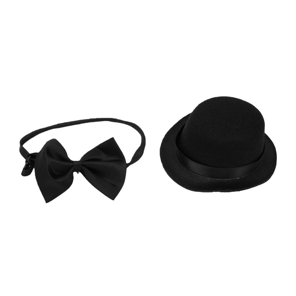 Kæledyrshat Sæt med Butterfly Tyk Filt Sort Kat Gentleman Tophat Og Slips Sæt til Bryllup Fødselsdagsfest 1 Sæt