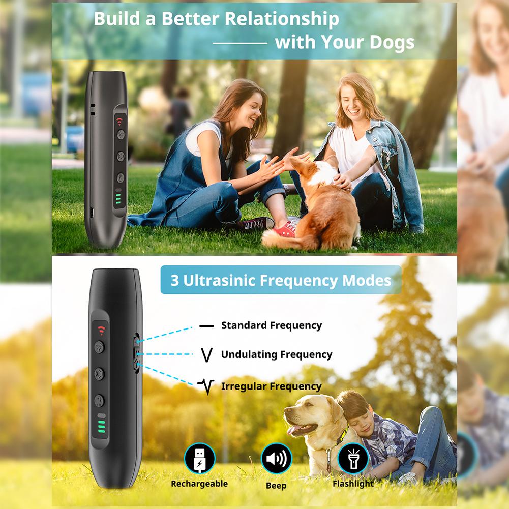 Ultrasonic Dog Repeller Rechargeable Plastic Electronic Training Devices with LED Flashlight Dog Training Equipment Pet Supplies