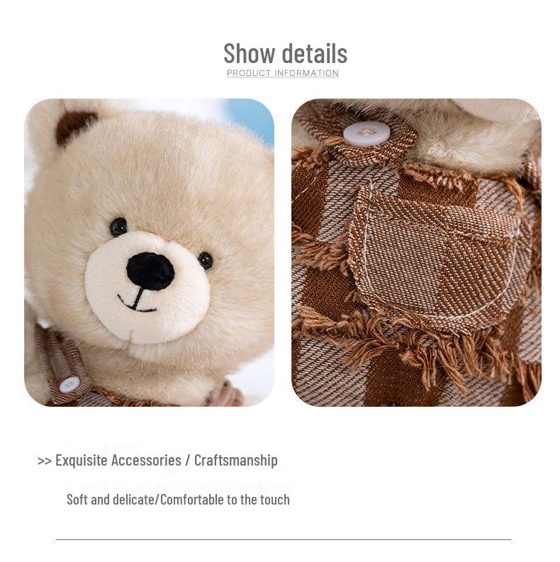 Cross Baby Denim Riddle Bean Bear Plush Toy – Healing Companion Doll for Children
