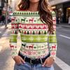 Women's Casual Slim Fit Long Sleeve Crewneck T-Shirt with Christmas Print for Holiday Party