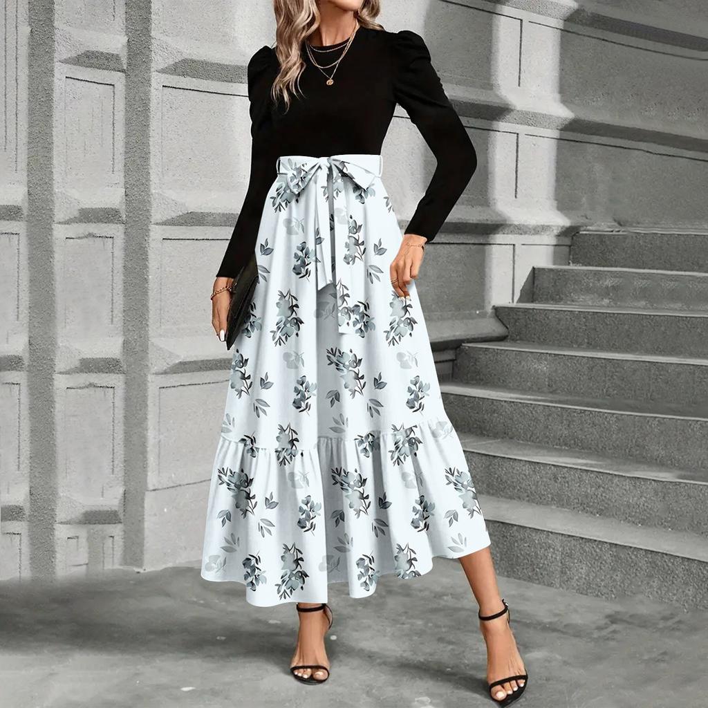 Modisches und elegantes Kleid mit Blumendruck und hoher Taille für Damen