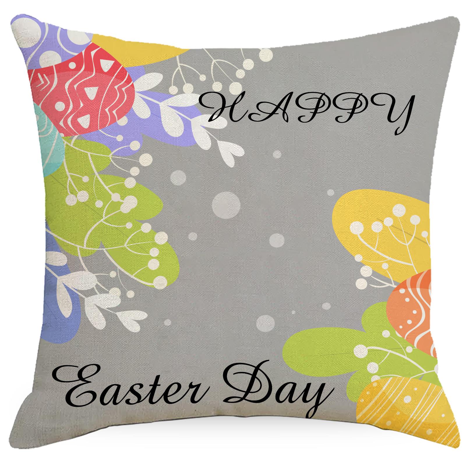 

Easter Pillow Cover Rabbit Easter Egg Gray Linen Print Home Sofa Pillow Bedroom Car Cushion Premium Durable Quality 45 * 45Cm without pillow core