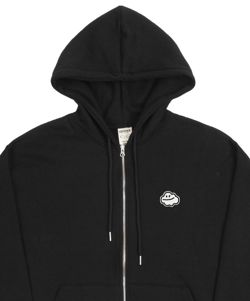 Graver [Unisex] Cloud Smile Embroidered Zip-Up Hoodie_Black