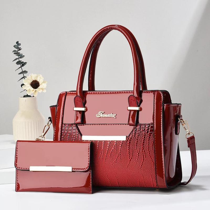 Mother-in-law Bag Crocodile Pattern Bright Leather Two-piece Set Women's Crossbody Bag Korean Version Handbag Shoulder Bag Handbag