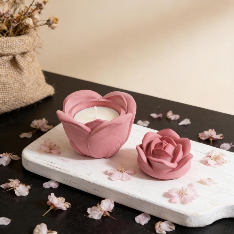 Rose Flower Embossed Resin Jar Molds Candle Cup Silicone Mould with Lid for Making Candle Container Holiday Decoration