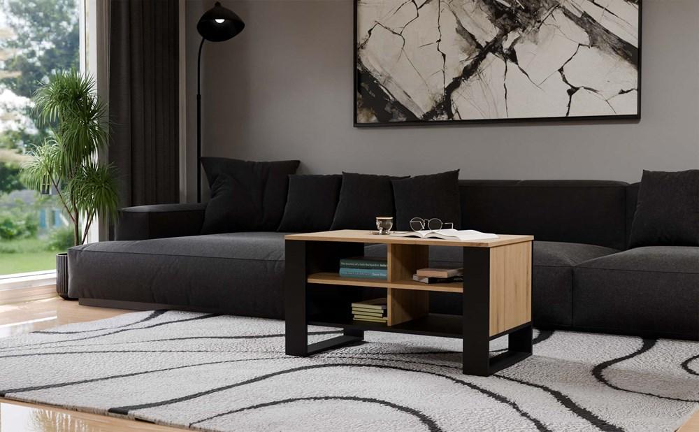 Coffee Table 4 Shelves Modern 4P Artisan Oak Black