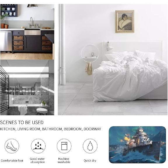 Funny Indoor Door Mat Abstract, World of Warships Islands, Home Decorative Welcome Doormat 24X16 in