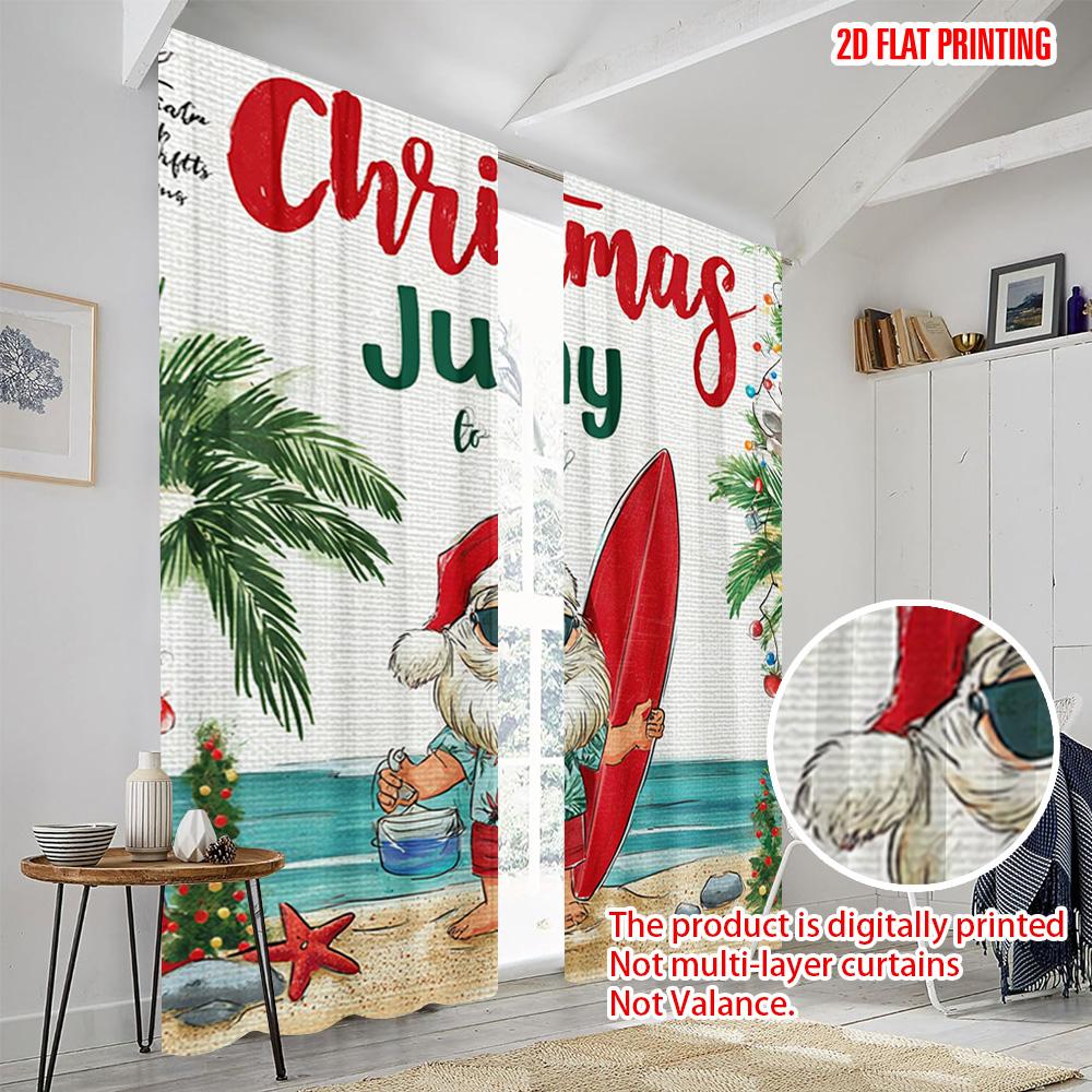 2pcs   plane printing Popular Curtain Panels Surfing Santa_ Palm Trees Versatile Polyester (without rod) Holiday Perfect for