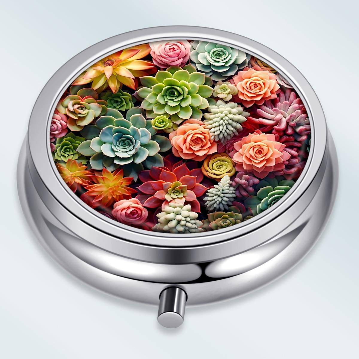 

Portable Pill Box with 3 Compartments, Mini Metal Medicine Organizer Case, Cute Printed Pill Container for Vitamins, Pills, Jewelry, Travel, Daily Use