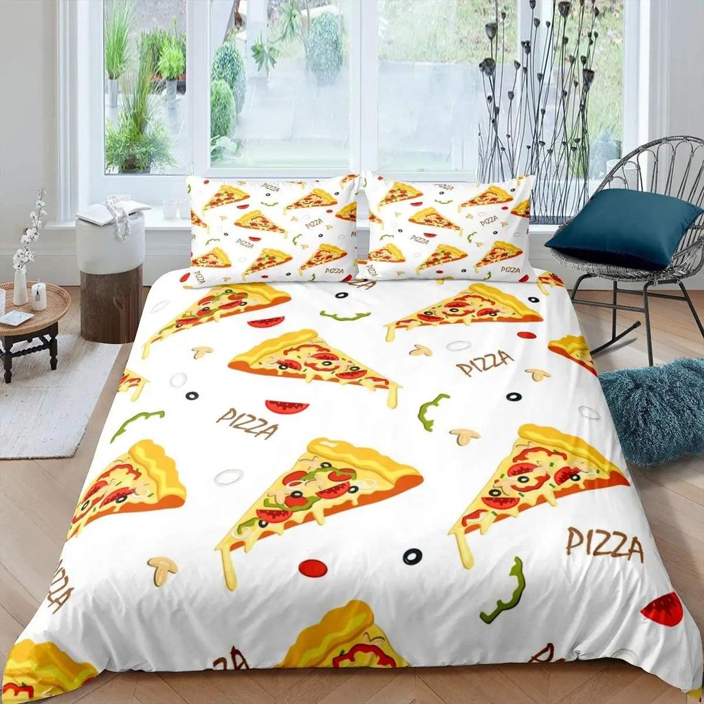 Americké Rychlé Občerstvení Sada Povlaku na Peřinu Velikost Full Polyester Pizza Hotdog Hamburger Potisk Ložní Sada Hranolky Kreslený Povlak na Přikrývku