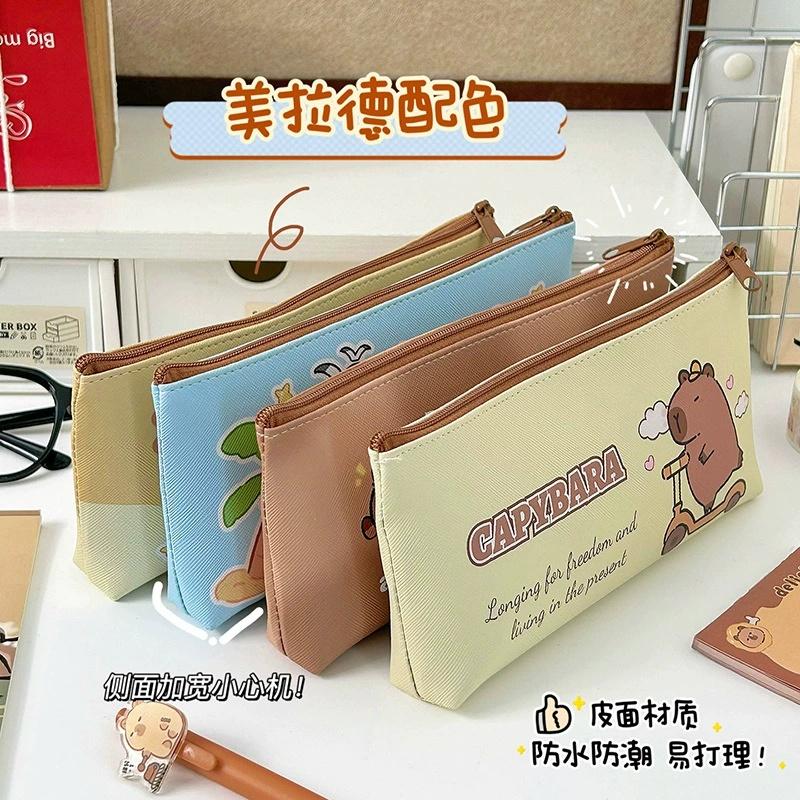 Capybara Stationery Bag Fashion PU Pen Bags Pencil Box Large Capacity Zipper Pencil Bag Pouch Back To School Office Supplies