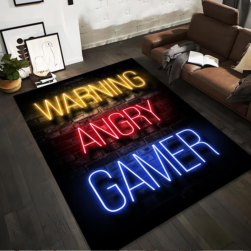 

Warning Angry Gamer Neon Carpet With Bright Wall Art Design Suitable for use as an anti-slip for living room bedroom sofas 40x60cm( 15x23in )