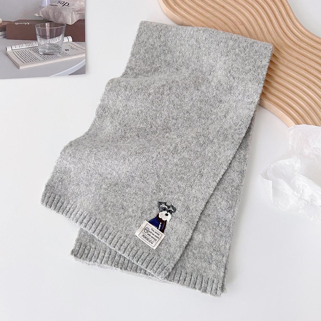 Autumn and winter new embroidered fold-ear dog solid color scarf men's and women's knitted warm and cold-proof versatile scarf