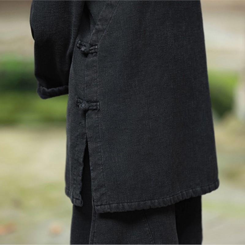 Johnature Women Chinese Style Stand Long Sleeve Plush Warm Winter Solid Color Button Tops